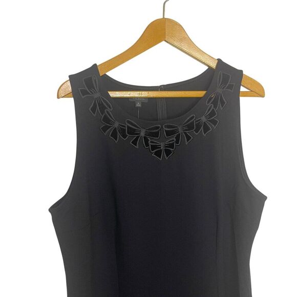 Talbots Black Velvet Cut Out Embroidered Bow Sleeveless Dress Size 16 NWT - Picture 5 of 12